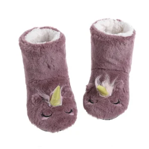 Chaussons chaussettes licorne peluche chauds Violet