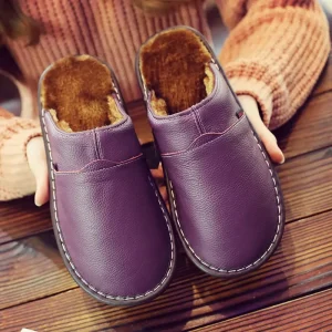 haussons cuir fourrés homme fait main violets