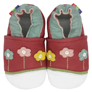 Chaussons bébé cuir fille élégants motif fleurs