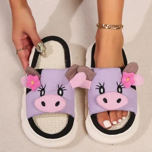 Chaussons fantaisie vache mauve confort