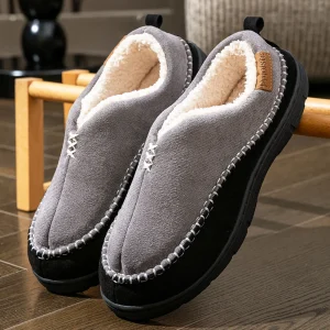 Chaussons cuir brodés homme tradition Gris