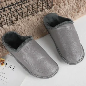 Chaussons cuir homme pied plat confort gris