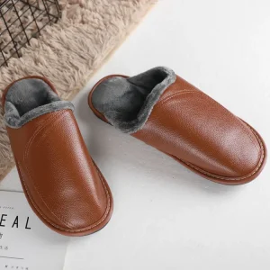 Chaussons cuir homme pied plat confort cafés