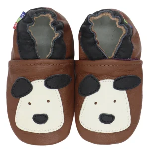 Chaussons bébé cuir fille chiot marron