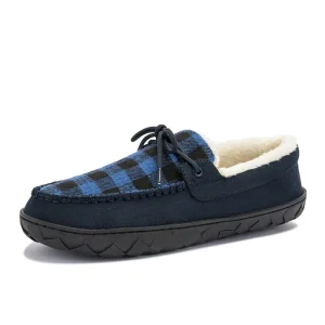 Chaussons cuir homme luxe doublés laine naturelle Bleu