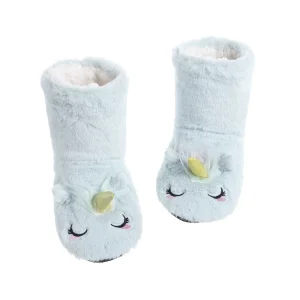 Chaussons chaussettes  licorne  bleu en peluche confort