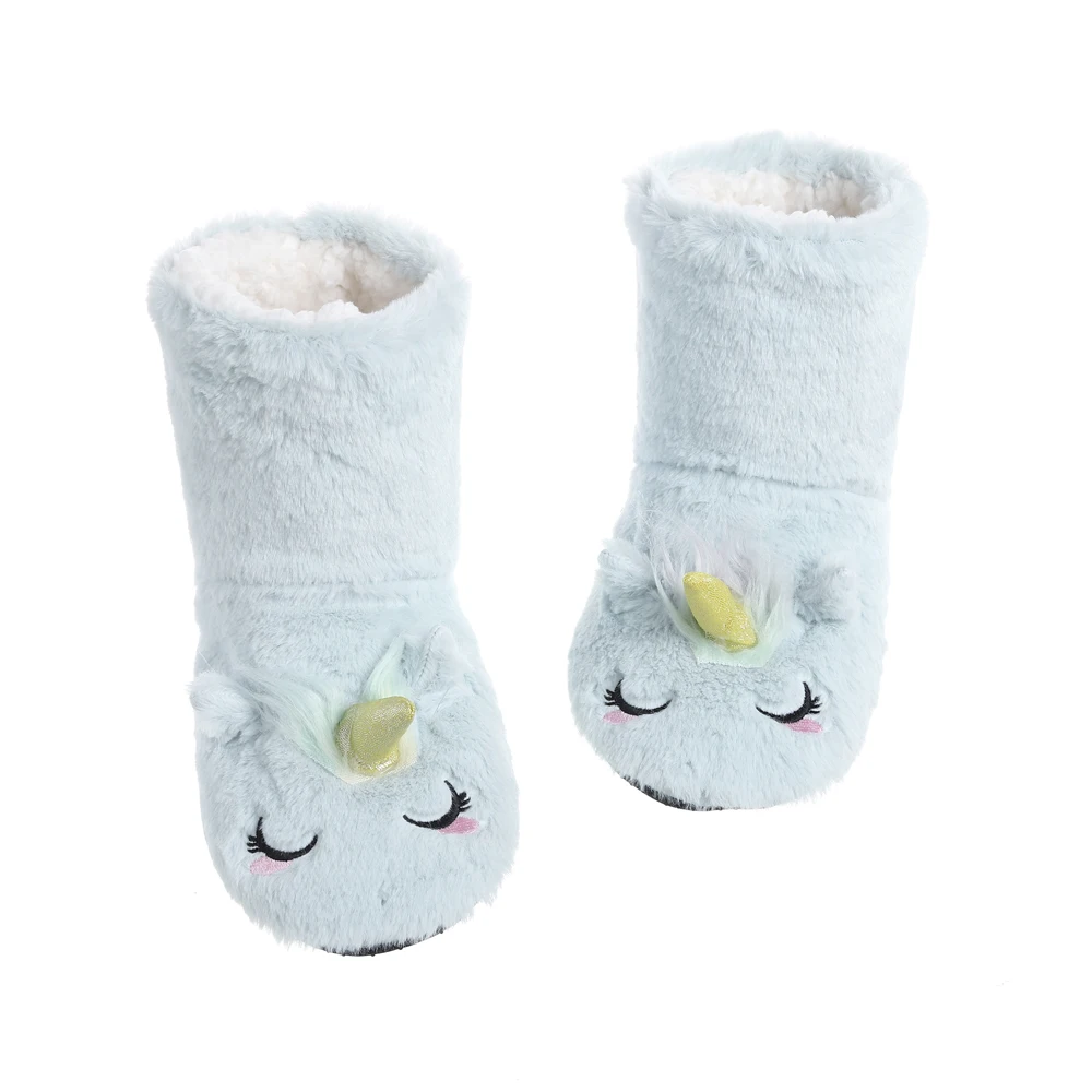 Chaussons chaussettes licorne bleu en peluche confort