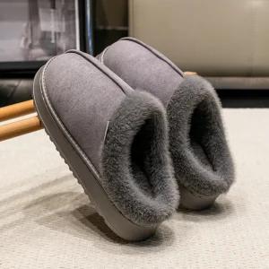 Chaussons chauds homme cuir élégant Gris