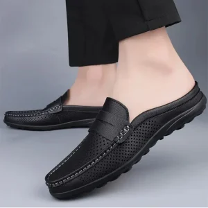 Chaussons cuir homme antidérapants confort Noirs