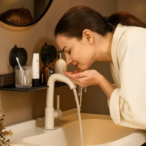 Étagère à ventouse pour salle de bain au design noyer