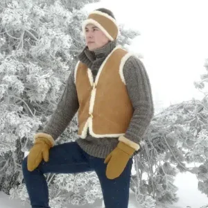 GILET ADULTE MIXTE SANS MANCHES EN CUIR FOURRÉ 100 % LAINE DE MOUTON – ARTISAN
