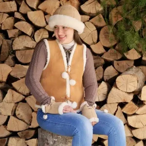 GILET ADULTE MIXTE SANS MANCHES EN CUIR FOURRÉ 100 % LAINE DE MOUTON – ARTISAN