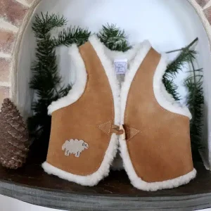 GILET BÉBÉ SANS MANCHES EN CUIR FOURRÉ 100 % LAINE DE MOUTON – ARTISAN