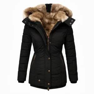 Manteau d’hiver femme élégant avec col en fausse fourrure