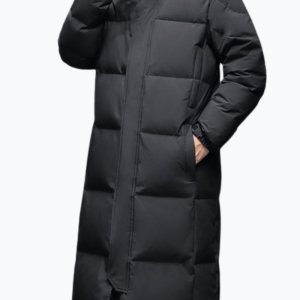 Manteau long homme ébène à capuche d&rsquo;hiver