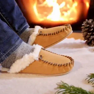 MULES MOCASSIN ADULTES MIXTES EN CUIR FOURRÉES 100 % LAINE DE MOUTON – ARTISAN