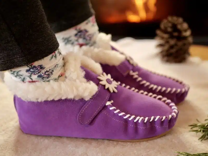 PANTOUFLES MOCASSIN ADULTES MIXTES EN CUIR FOURRÉES 100 % LAINE DE MOUTON – ARTISAN – Image 5