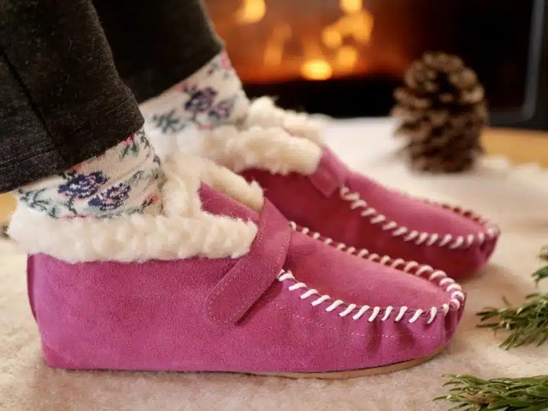 PANTOUFLES MOCASSIN ADULTES MIXTES EN CUIR FOURRÉES 100 % LAINE DE MOUTON – ARTISAN – Image 7