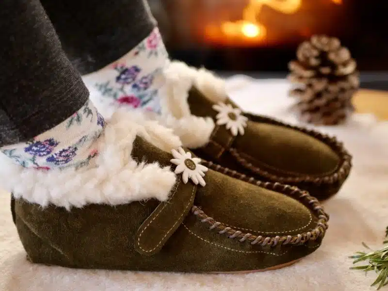 PANTOUFLES MOCASSIN ADULTES MIXTES EN CUIR FOURRÉES 100 % LAINE DE MOUTON – ARTISAN – Image 8