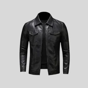 Veste en cuir noir homme