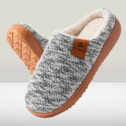 Chausson Fourré Femme Gris Et Marron